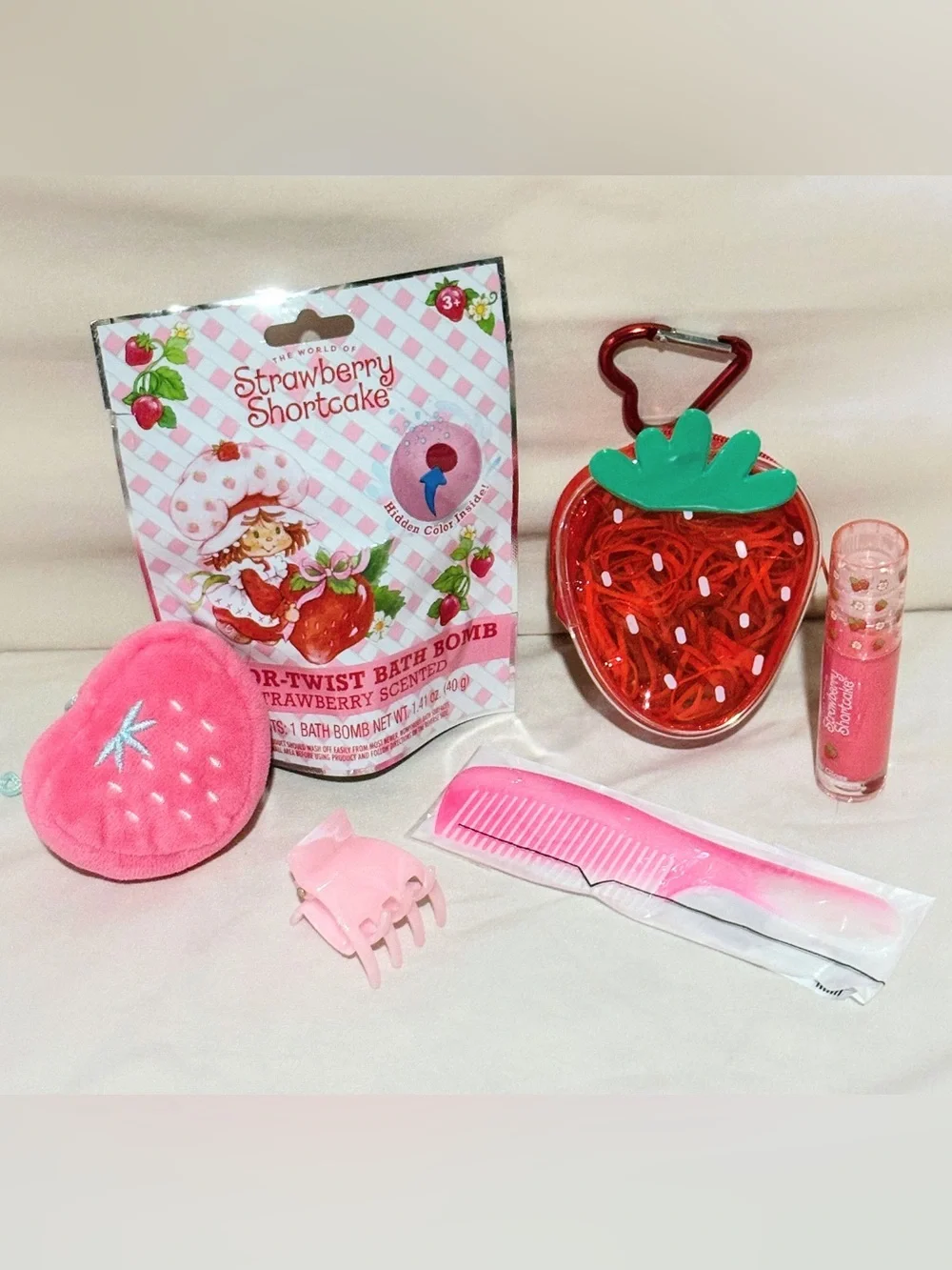 Strawberry-Themed Kids Beauty Accessory Set in Pink and Red - New